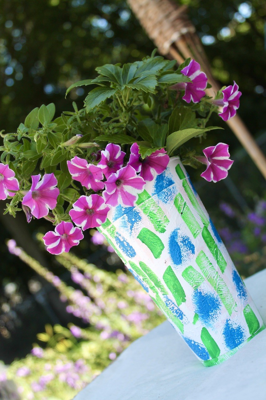 diy painted decorative styrofoam planter or vase