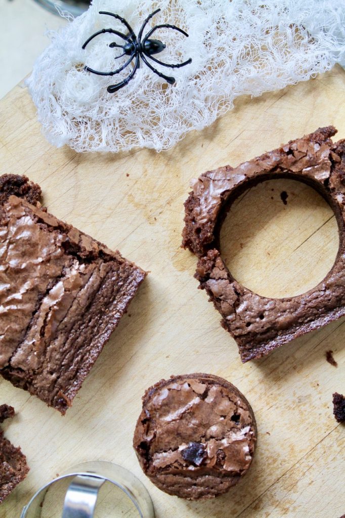 cut out brownies for spooky spider bites