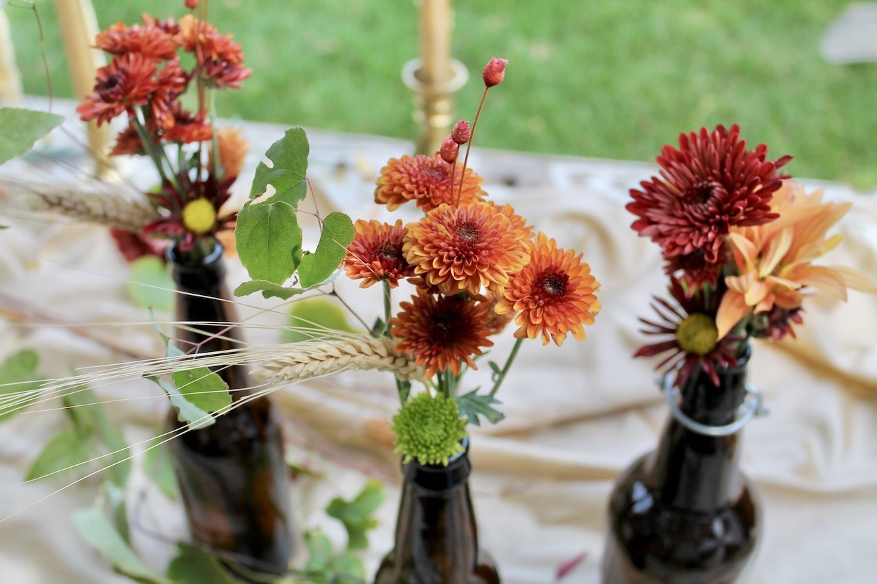 Fall Flower Arrangements In Beer Bottles
