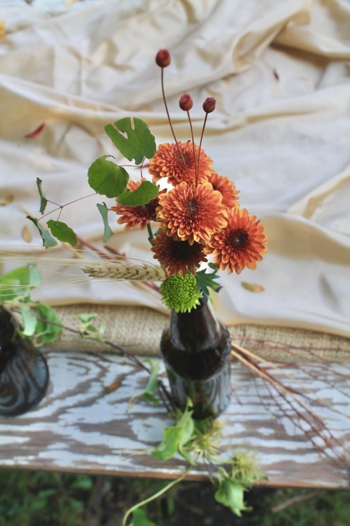 beer bottle fall flowers