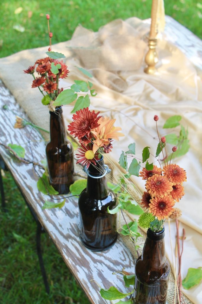 fall table centerpiece with flower arrangements