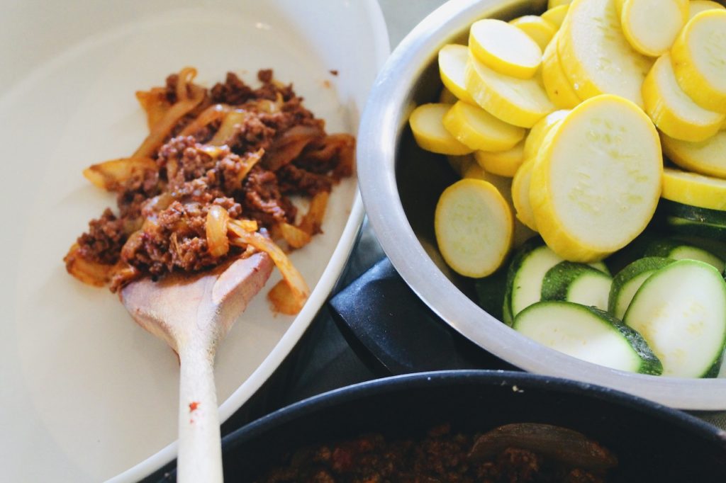 meat layer and vegetables for healthy ground beef recipe