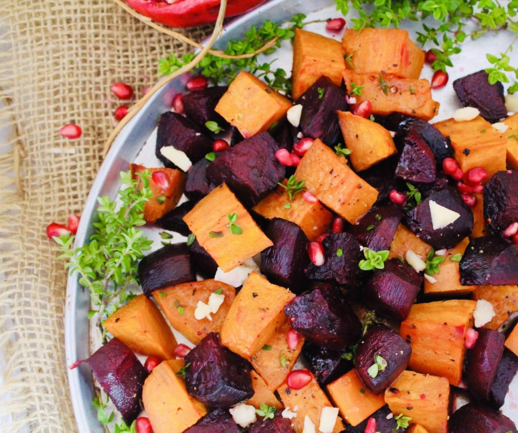 roasted sweet potatoes and beets