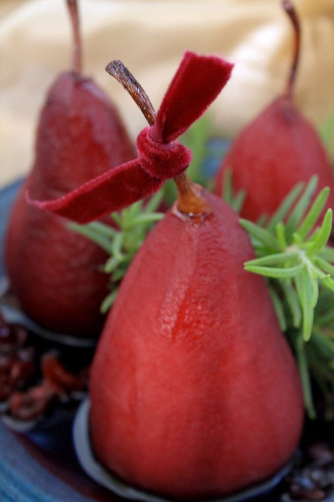 red wine poached pears