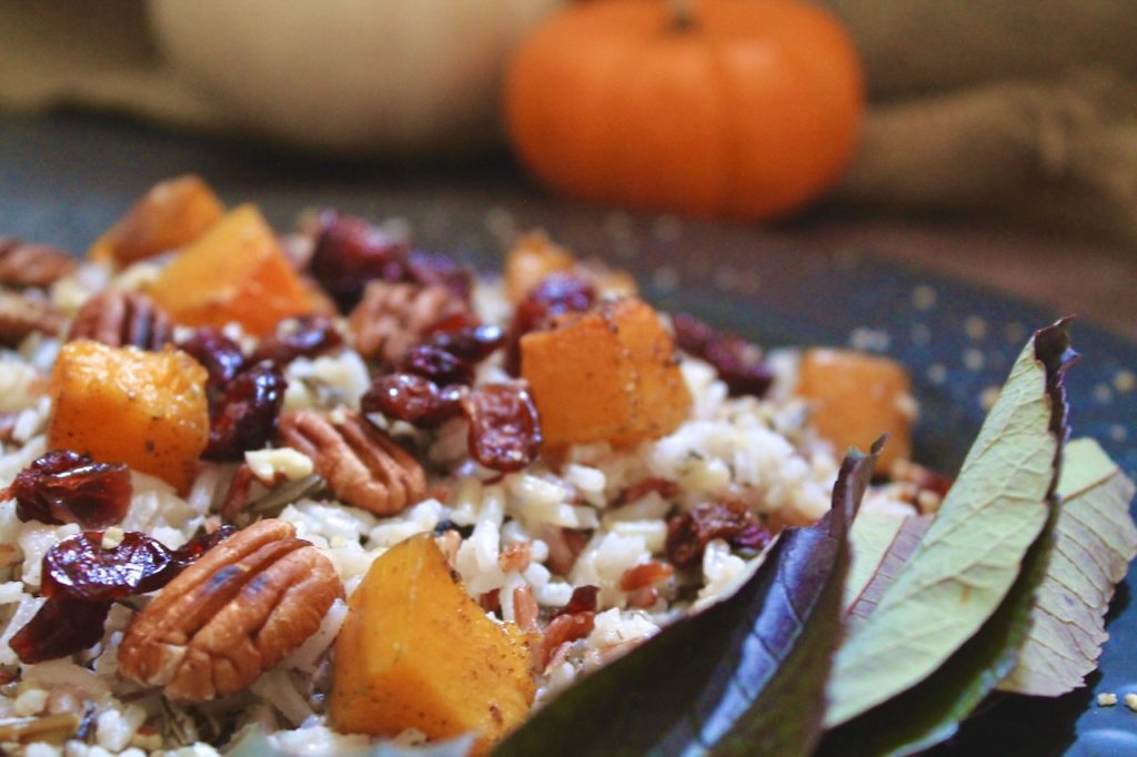 wild rice and butternut squash with pecans and cranberries