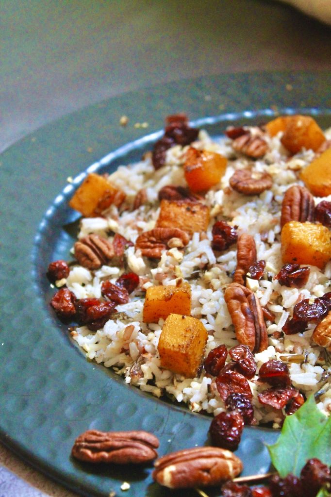 wild rice with butterfish squash, cranberries, pecans