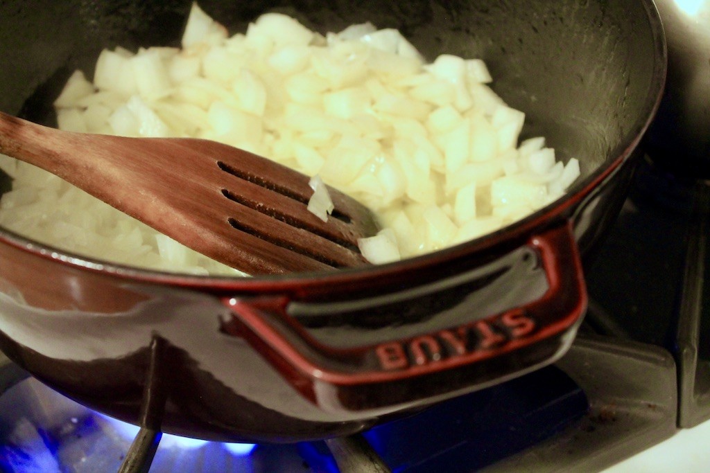 cooking onion in butter and olive oil