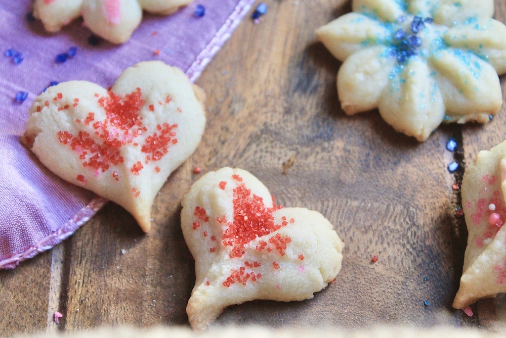 colorful heart spritz cookies