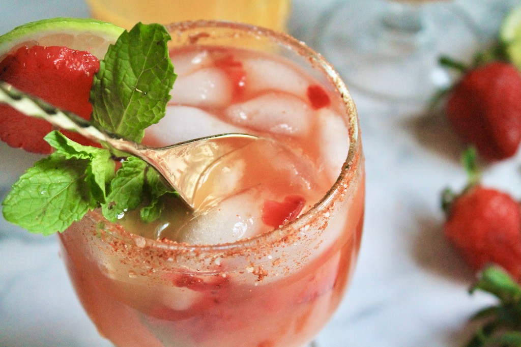 strawberry mango margarita on the rocks