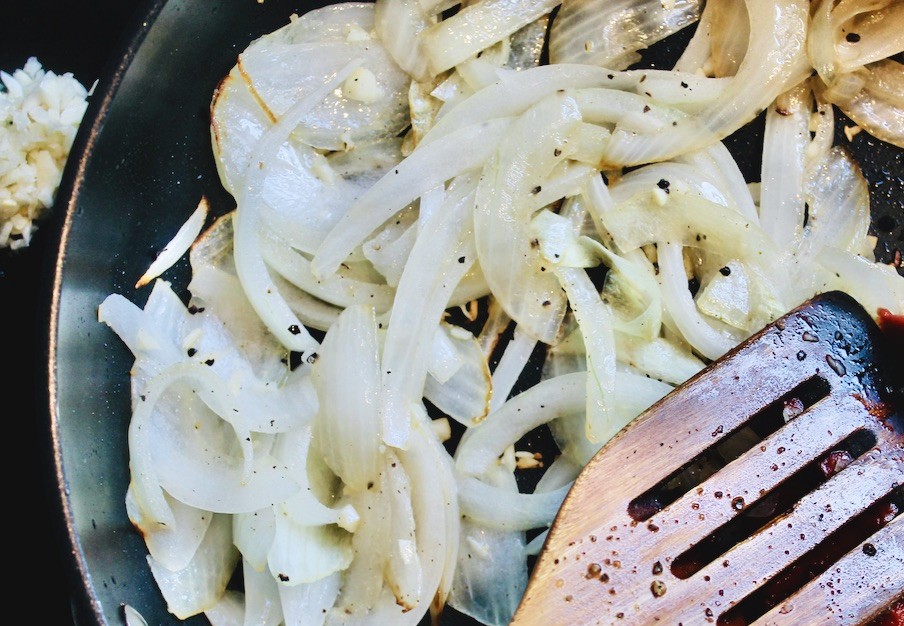 sliced onions sautéed