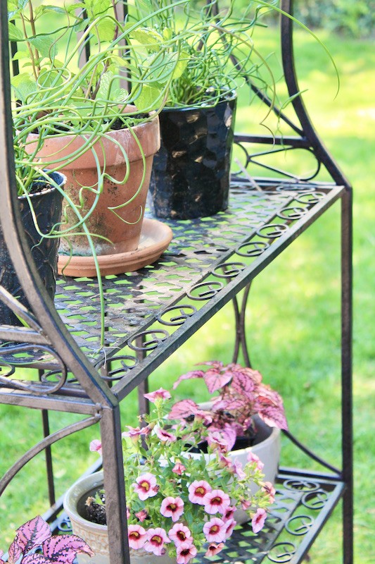 easy antique vintage patio decor with plant rack