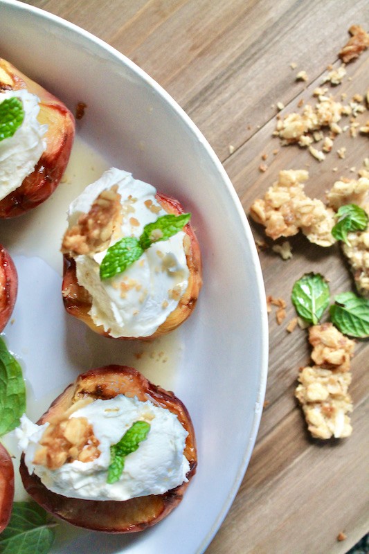 grilled summer peaches with bourbon drizzle