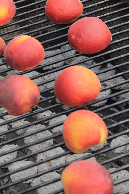 grilled peaches with honey bourbon drizzle