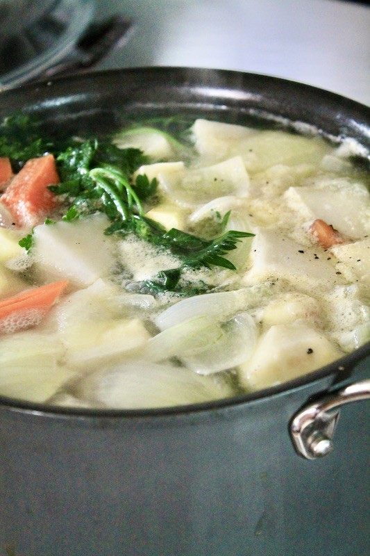 add rough cut veggies to make your soup
