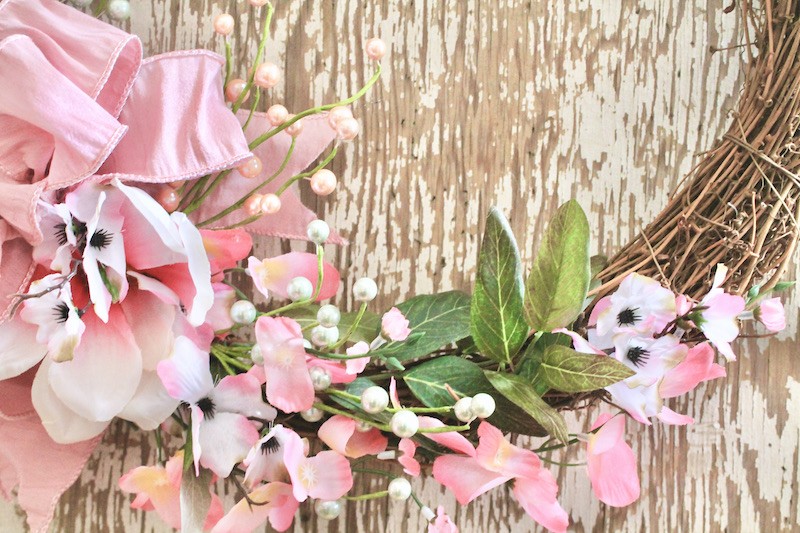 decorative grapvine wreath with flowers