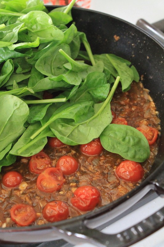 simmer cherry tomatoes in a little white wine and chicken stock