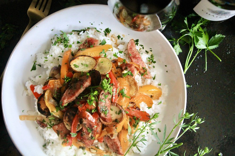 smoky sausage and pepper dinner skillet recipe