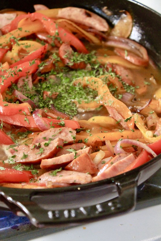 smoked sausage with peppers skillet dinner recipe