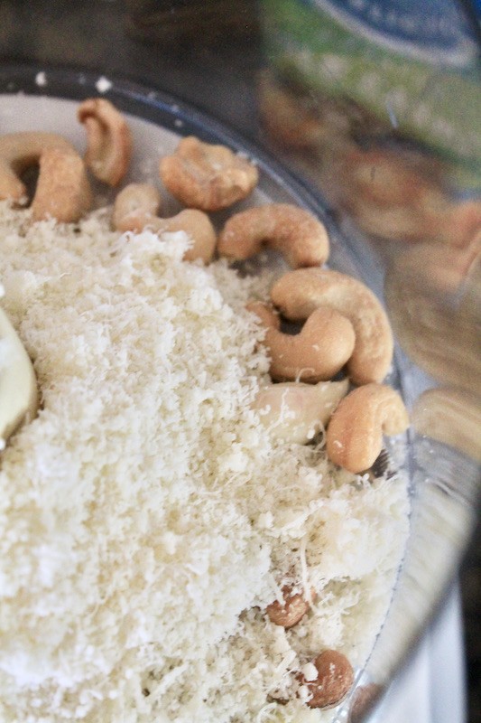 pulse cashews and parmesan and garlic in the food processor