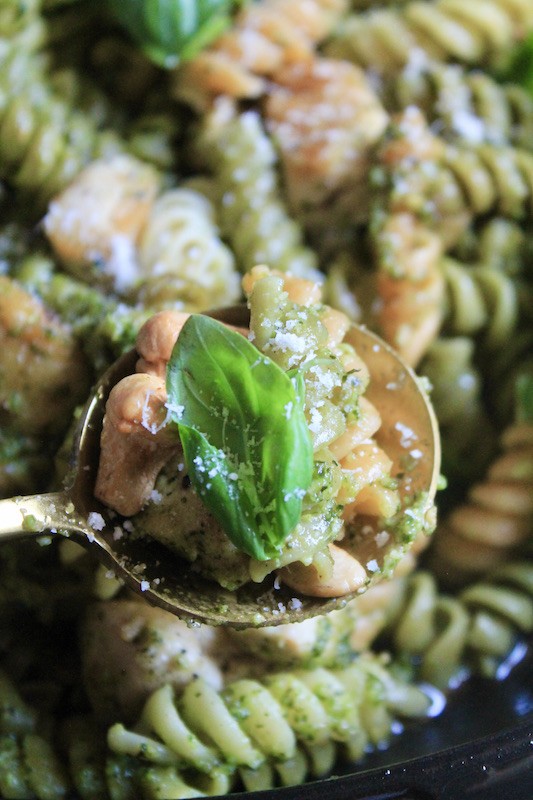 garnish with parmesan, cashews, and fresh parmesan