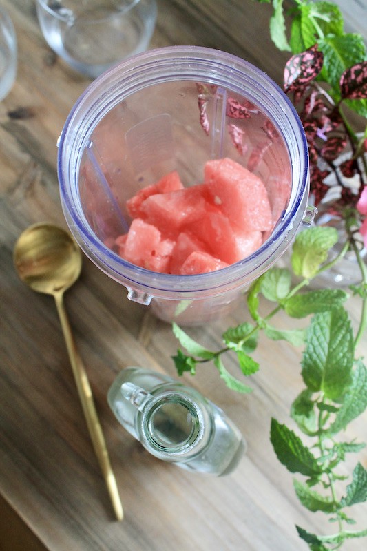 add a squeeze of simple syrup and fresh lime juice to the watermelon and strawberries in the blender to make frose