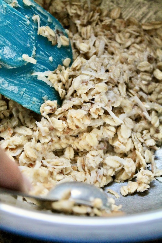 mix coconut into oatmeal cookie batter