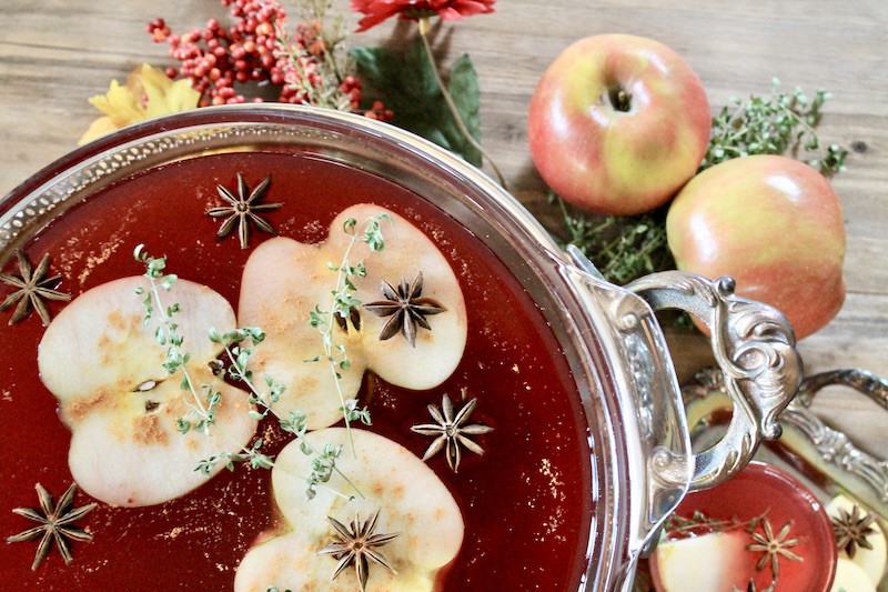 christmas punch with cranberry apple cider and bourbon
