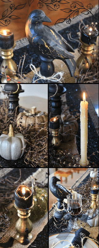 spooky black raven halloween table