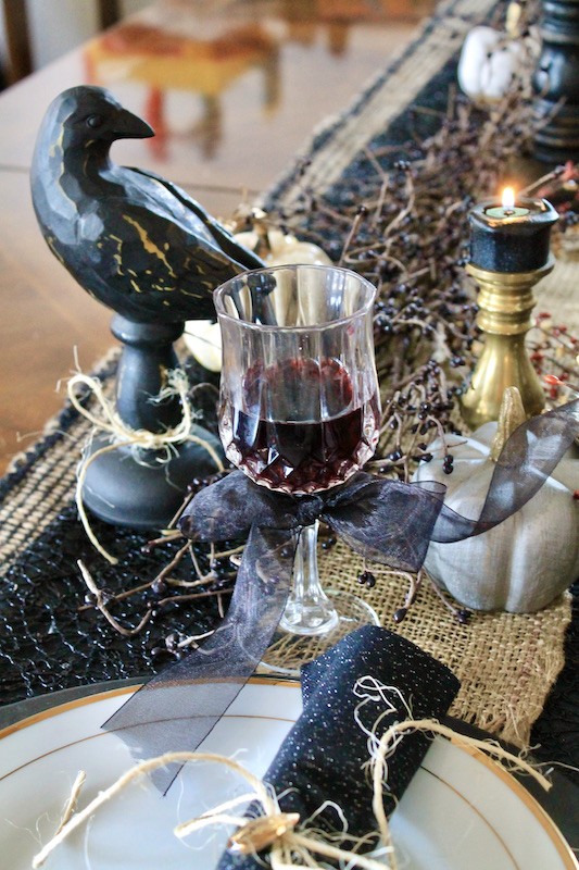 spooky black raven halloween table