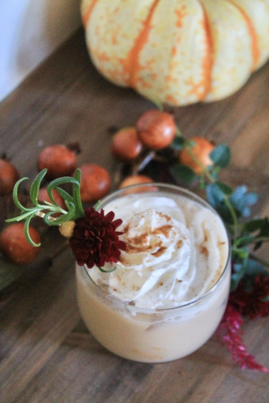 coffee and bourbon cocktail with creamy egg nog for thanksgiving or Christmas