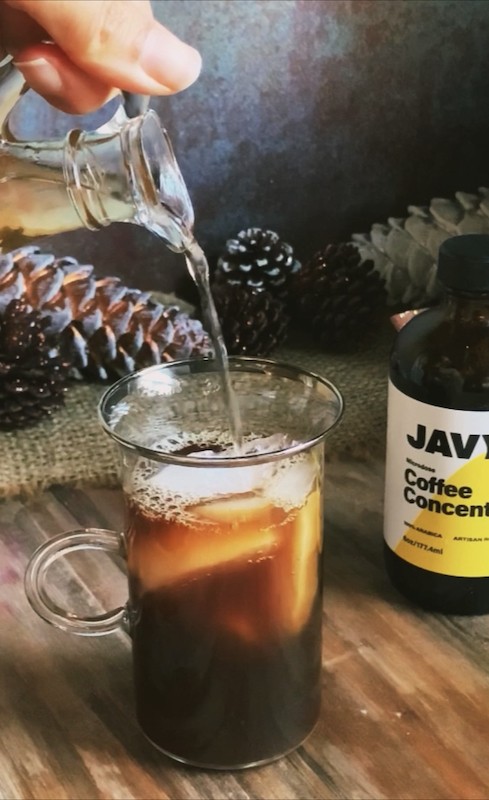 sweet winter spice iced coffee with Javy coffee