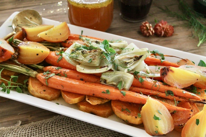golden roasted holiday vegetable platter side dish recipe