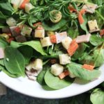 spicy giardiniera power green salad with balsamic dressing