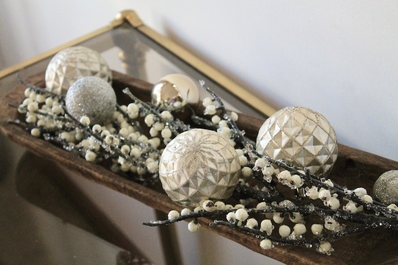 elegant silver and gold christmas winter berry dough bowl decoration