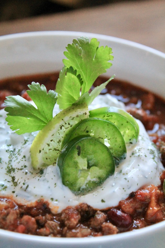 spicy jalapeño and sour cream with easy slow cooker chili