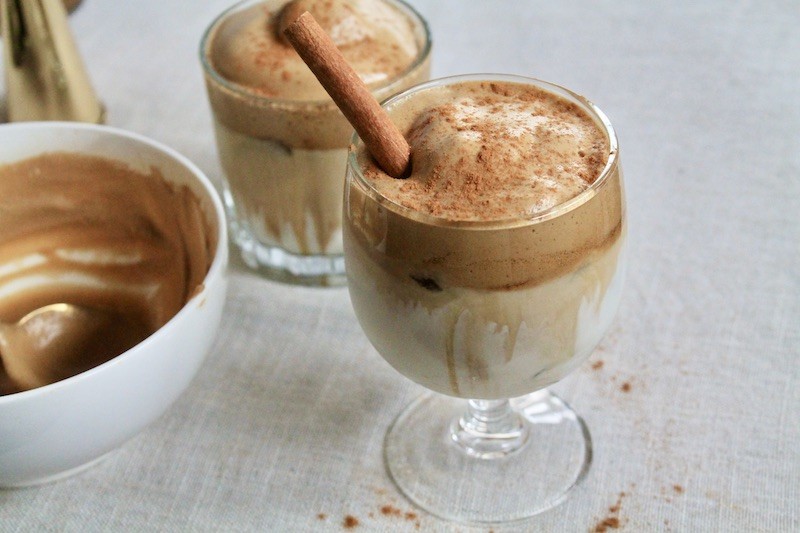 whipped dalgona coffee with cinnamon and rum