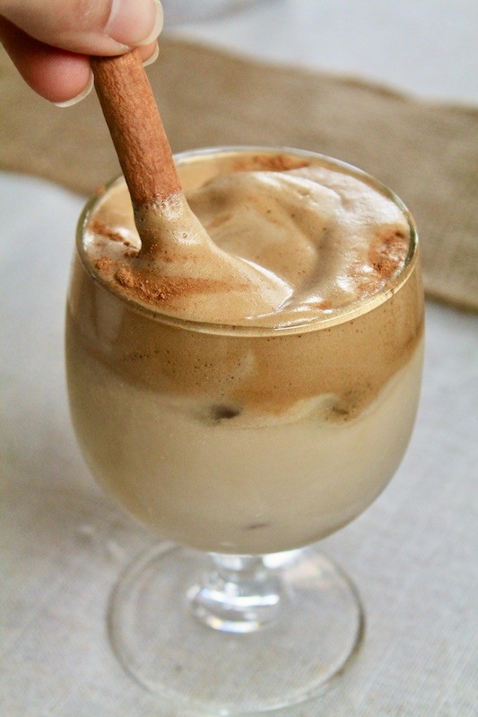 easy whipped dalgona coffee with cinnamon and rum