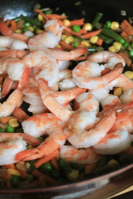 shrimp with rice and vegetables