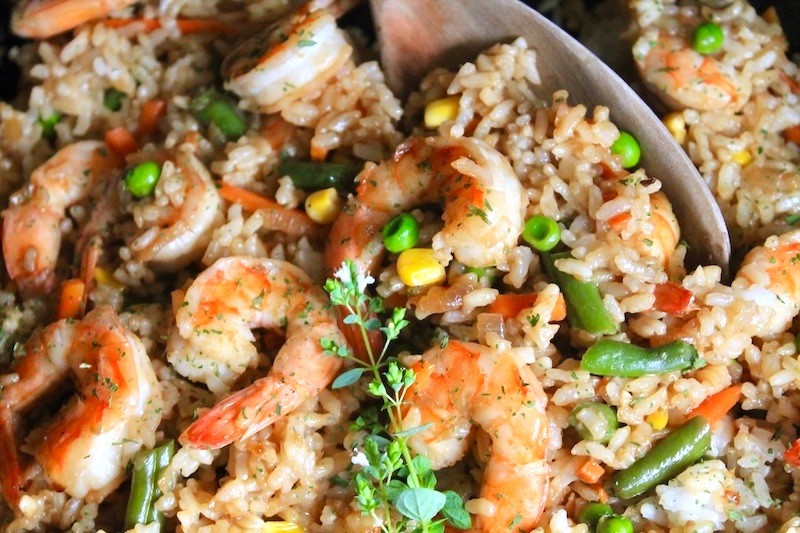 easy mixed vegetable shrimp fried rice