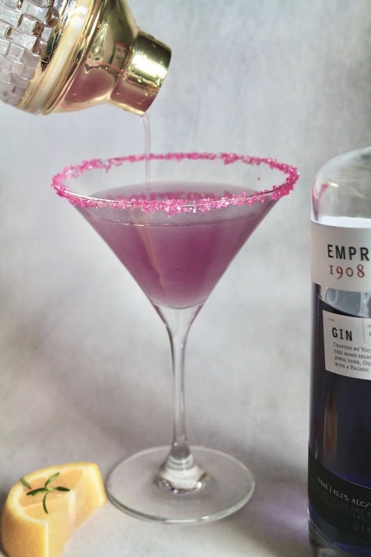 strain gin and lemon ginger cocktail into a martini or coupe glass