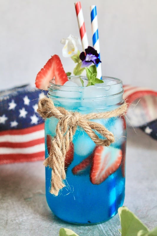 blue cocktail with wine spritzer