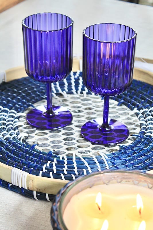 cool moody blue outdoor table setting