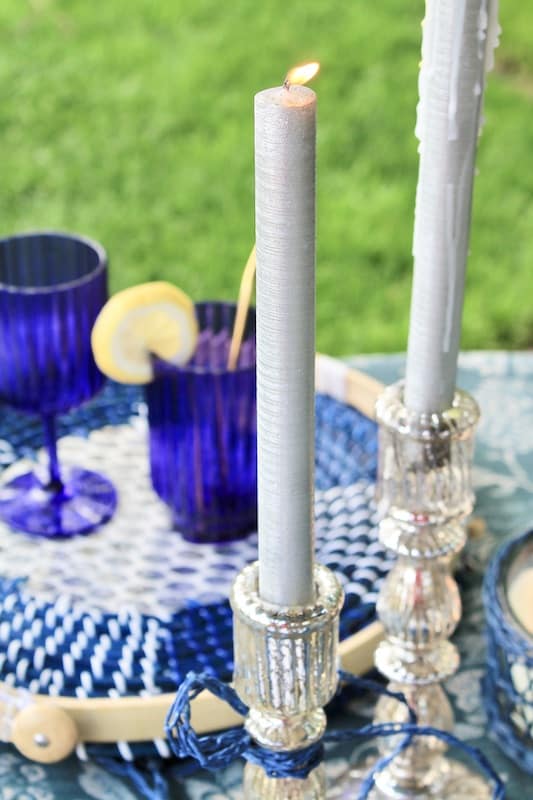 taper candles for outside summer table setting