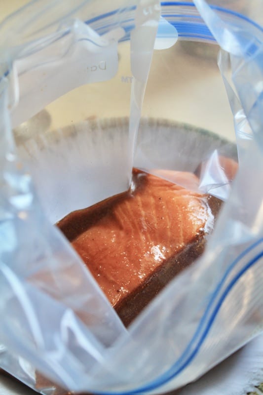 marinade the salmon fillets in a ziplock bag