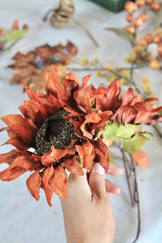 fall wreath with chocolate sunflowers