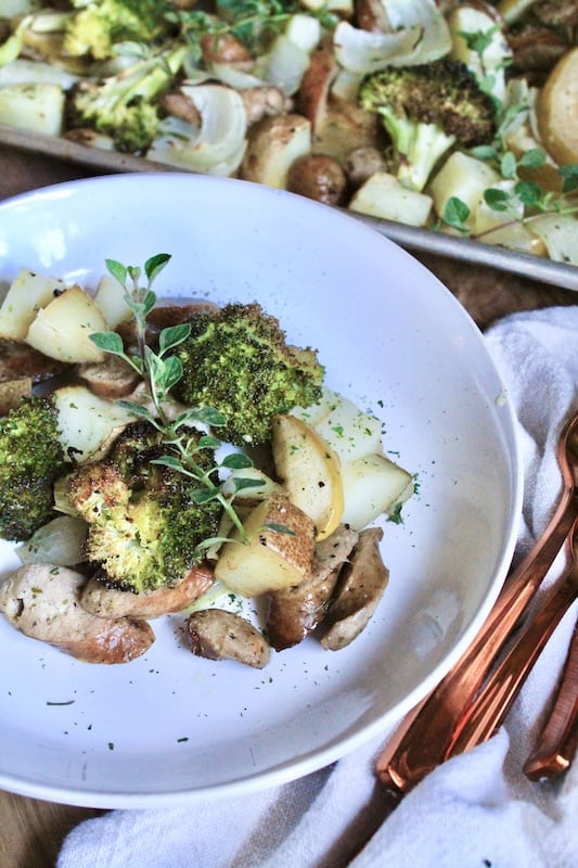 green granny smith apple and chicken sausage broccoli bake