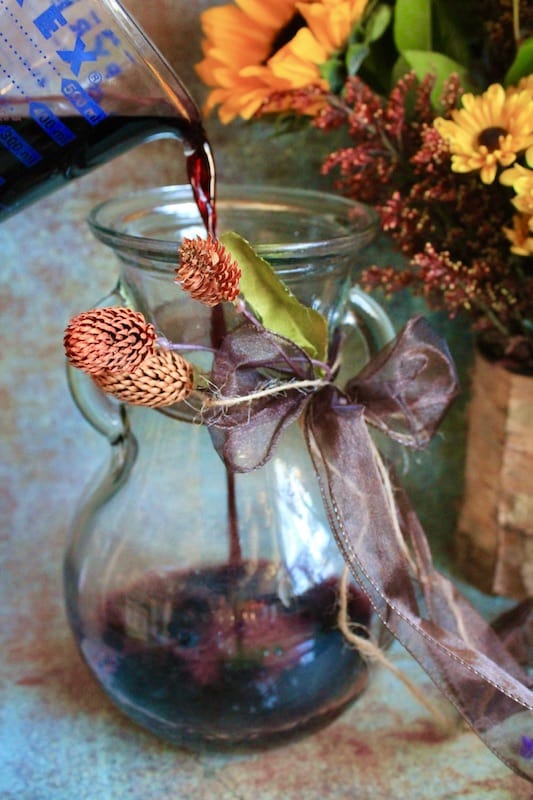 splash dry red wine into the pitcher