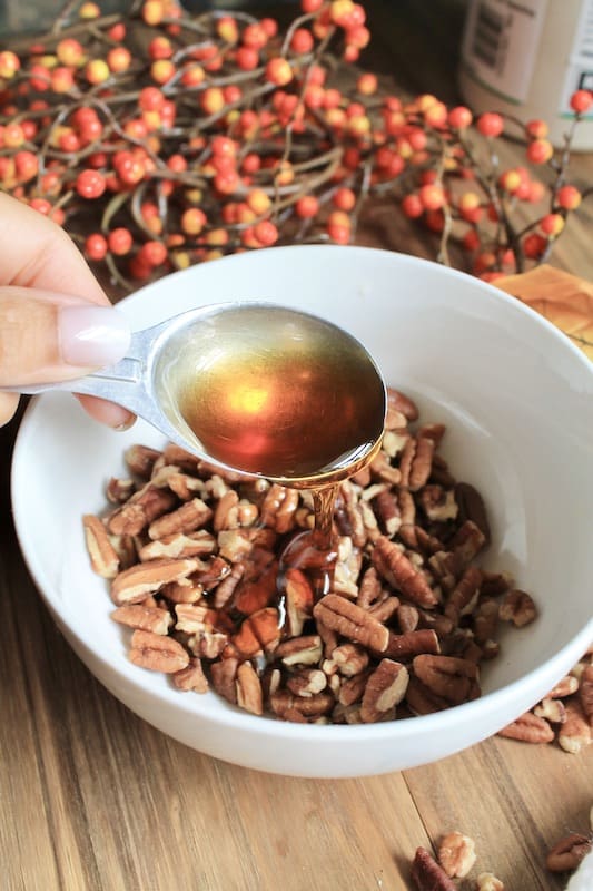 add maple syrup to the pecan and butter