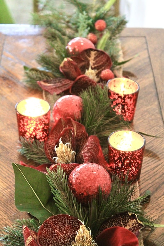 red and green marigold centerpiece for christmas