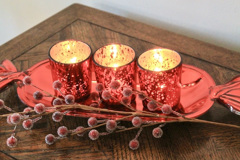 red candy dish votives centerpiece for christmas